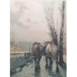 French school (late 19th/early 20th century) Aquatints, a pair Two canal boat horses, signed