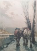French school (late 19th/early 20th century) Aquatints, a pair Two canal boat horses, signed
