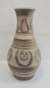 Large stoneware vase by Drymen 'SB', baluster-shape with incised stylised leaf decoration, 56cm high