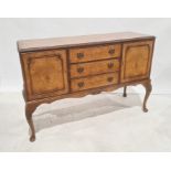 20th century walnut sideboard, the rectangular top with moulded and carved edge