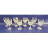 Set of eight Webb cut glass goblets, slice and cross-cut diamond patterned, six punch glasses, an