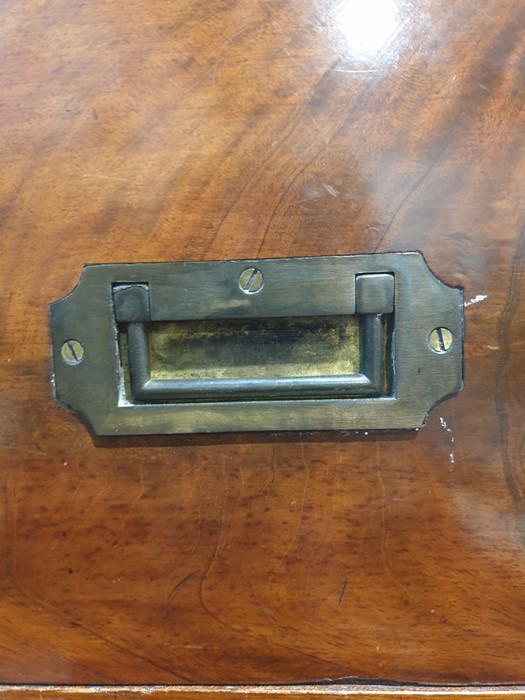 Late 19th century secretaire campaign chest, the rectangular top with brass bindings and plaque - Image 4 of 9