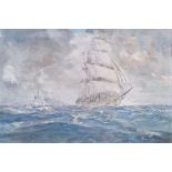 English school (19th/early 20th century) Oil on canvas Ship in full sail and a funnel tug boat at