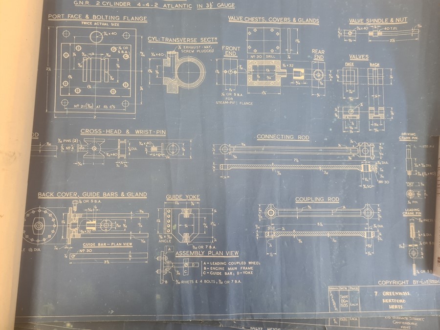 Quantity 1930's and 40's locomotive blueprints 'Maisie' by L.B.S.C, GNR two-cylinder 4-4-2 - Image 2 of 2