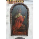 19th/ 20th century school Pair of oils on panel  Religious figures in red capes, one hold a cross,