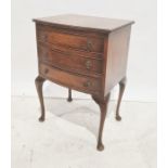 20th century walnut bowfront three-drawer chest on cabriole legs, 50cm x 73cm