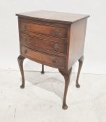 20th century walnut bowfront three-drawer chest on cabriole legs, 50cm x 73cm