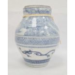 Japanese pottery vase, inverse-baluster shaped, painted in enamels with Samurai warriors and other