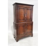 19th century linen press, moulded cornice with two cupboard doors enclosing shelf and two cupboard