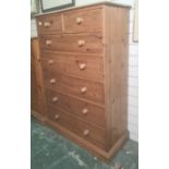 20th century pine chest of two short over five long drawers, on plinth base, 89cm x 131cm