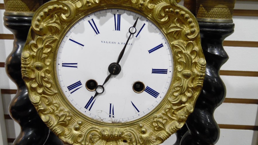 French eight-day portico clock, the dial marked 'Valery A Paris' with Roman numerals, inlay to the - Image 4 of 9