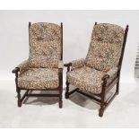 Possibly Ercol three-piece suite comprising two-seater sofa and two armchairs, in foliate upholstery
