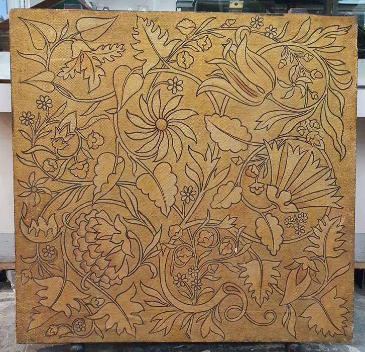 Arts & Crafts/ Aesthetic Movement painting on canvas screen, circa 1880, William Morris-style floral