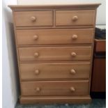 20th century pine chest of two short over four long drawers, on plinth base, 86.5cm x 111cm