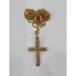 9ct gold crucifix pendant and the fine chain link 9ct gold necklace, approx 1.5g