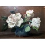 Alfred Frederick William Hayward (1856 - 1939) Oil White roses in vase, signed lower right, 21 x