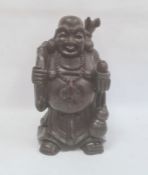 Large hardwood carved model of laughing Buddha