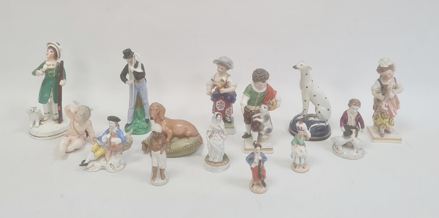 Collection of English and continental porcelain figures, mid 19th century and later, comprising a