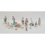 Collection of English and continental porcelain figures, mid 19th century and later, comprising a