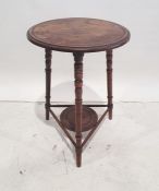 Possibly 19th century cricket table, the circular top with moulded edge and ringed decoration, on