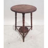 Possibly 19th century cricket table, the circular top with moulded edge and ringed decoration, on