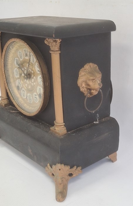 Mantel clock with arabic numerals, painted black body and gold painted highlights, chiming - Image 2 of 2