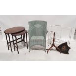 Painted loom armchair, a nest of two tables and a pole screen (3)