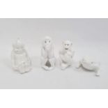 Four Bernard Moore (1850-1935) white glazed models of animals, including two monkeys, a frog and a