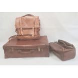 Gladstone bag, a large leather satchel and a leather-bound vintage suitcase (3)