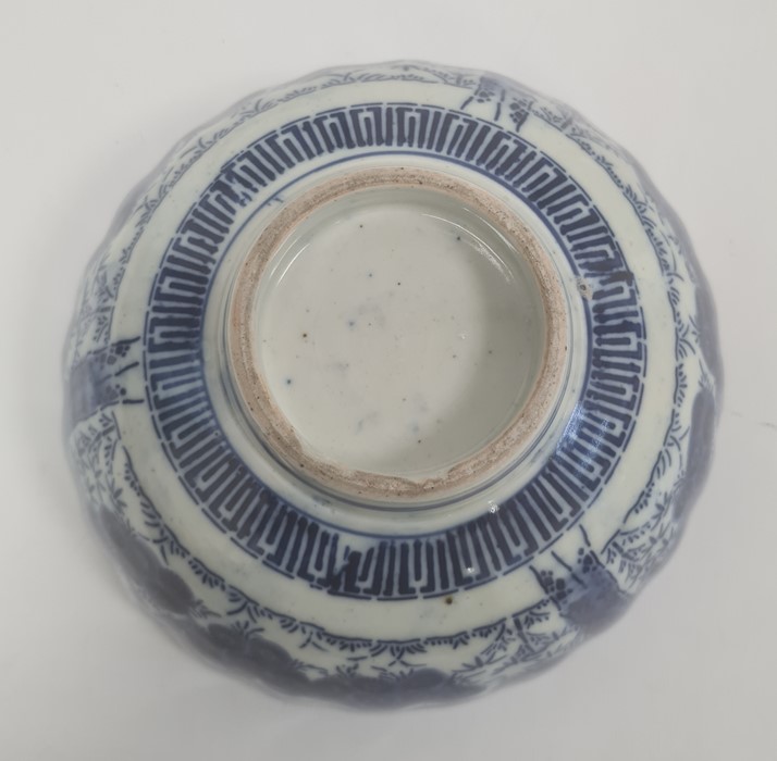Chinese blue and white plate, the centre decorated with a pagoda on a lake within a border of - Image 3 of 4