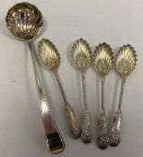 A set of four Victorian silver teaspoons, scallop and scroll decorated, initialled 'P', maker Mappin