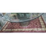 Red ground Kashmiri rug, allover floral decoration with gold border, 240 x 160cm