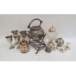 Victorian kettle on stand, the stand modelled naturalistically as branches and various other items