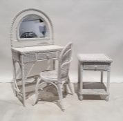 White painted wicker bedroom set of dressing table, bedside table and chair (3)