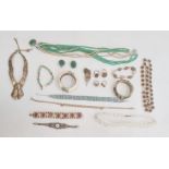 Quantity of costume jewellery to include turquoise and diamante collarette, ring, faux-jade and