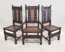 Set of eight Jacobean-style cane-backed and seated chairs including two carvers, carved backs and