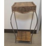 Modern two-tier steel and woven rush jardiniere stand