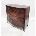 19th century mahogany bowfront chest of two short over three long drawers, splayed bracket feet,