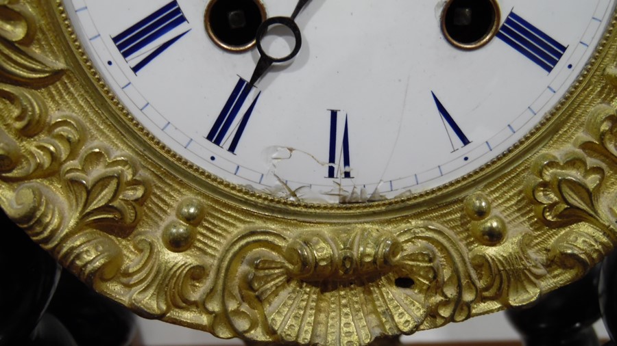 French eight-day portico clock, the dial marked 'Valery A Paris' with Roman numerals, inlay to the - Image 3 of 9