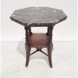 Octagonal marble top side table turned support, mahogany undertier, shaped legs, 56cm dia.