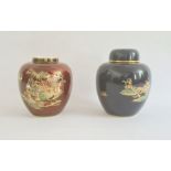 Two Carltonware ginger jars and a cover, printed marks, the first painted on powdered dark blue