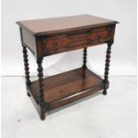 Early 20th century oak single drawer sidetable, the rectangular top above single drawer, barleytwist