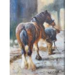 Mick Cawston (20th century) Oil on board Farrier with horse Signed lower right 1990 34cm x 23.5cm (