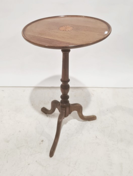 19th century mahogany and inlaid occasional table, turned pedestal, ogee supports