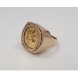 Edwardian gold half-sovereign 1902 in 9ct gold ring mount, total weight approx. 12.5g