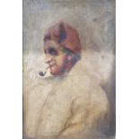 19th century school Oil on canvas Half length portrait of a man smoking a pipe Unsigned 23cm x 15.