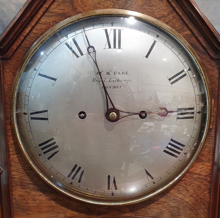 19th century rosewood bracket clock having pointed arched top and pointed square section finials, - Image 5 of 6