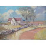 British school (20th century)  Oil on board Farmstead with trees, signed indistinctly lower left,