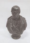 Bronze bust of 19th century gentleman, possible Gladstone, wearing medal, on socle base, 27cm high