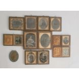 11 Victorian portrait and other photographs in leather and gilt cases and a small mosaic